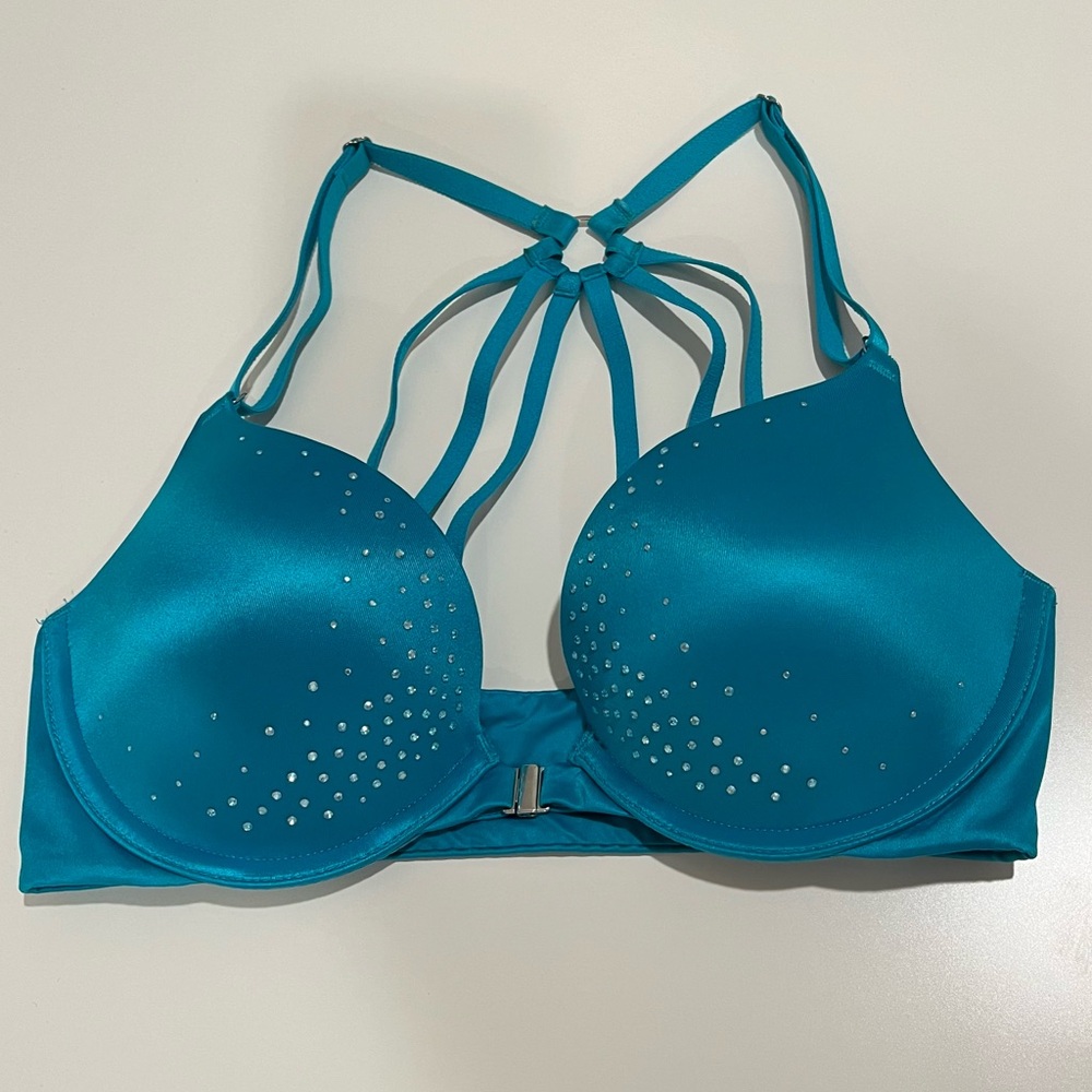 victoria’s secret royal blue with sequins front close push up bra 32C